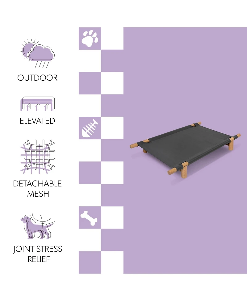 Chester Modern Minimalist Wood Frame Elevated Outdoor Dog Bed