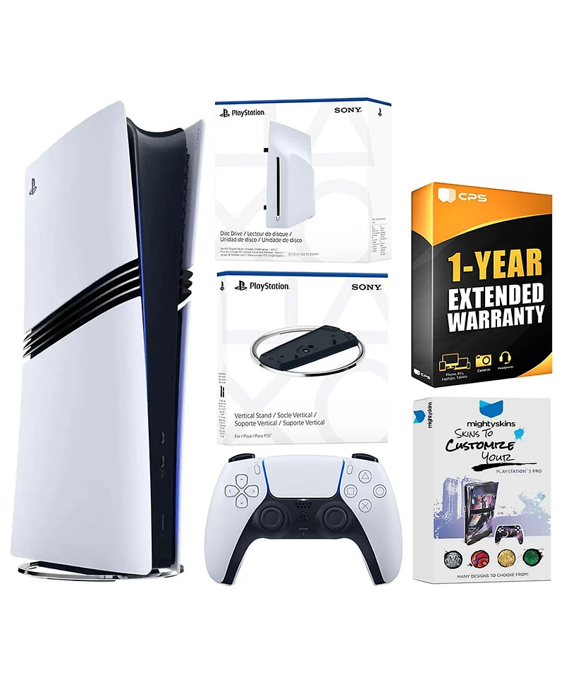 Sony PlayStation 5 Pro Digital Bundle with Disc Drive, Vertical Stand, MightySkins Voucher and 1 Year Extended Warranty