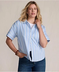 Lands' End Women's Cooling Elbow Sleeve Button Front Shirt