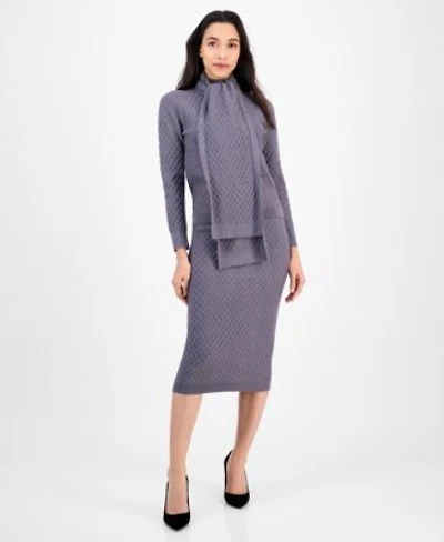 Anne Klein Womens Cable Knit Long Sleeve Scarf Sweater Pull On Cable Stitch Midi Skirt