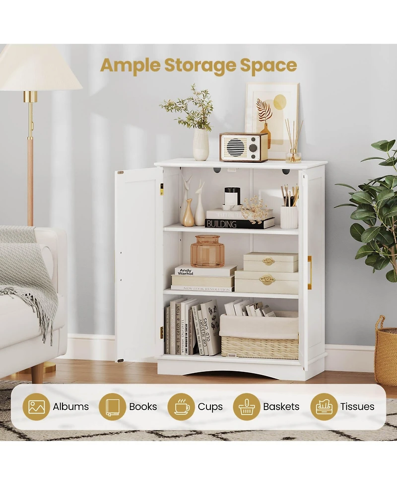 Costway Floor Storage Cabinet Modern Storage Organizer with Adjustable Shelves &2 Doors