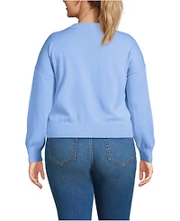 Lands' End Plus Cropped Fine Gauge Crew Neck Cardigan Sweater