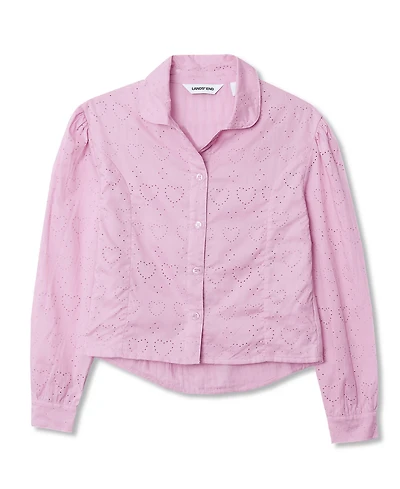 Lands' End Girls Long Sleeve Woven Hearts Top