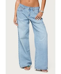 Edikted Women's Mirra Embroidered Flower Low Rise Jeans