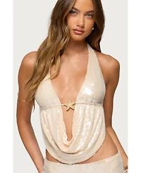 Edikted Women's Roxey Sequin Backless Cowl Neck Top