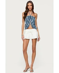 Edikted Women's Beaded Floral Split Front Halter Top