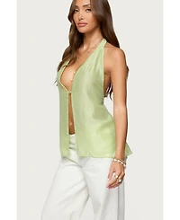 Edikted Women's Silky Look Split Front Halter Top