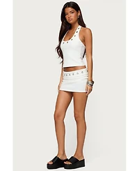 Edikted Women's Havana Grommet Ribbed Foldover Mini Skort