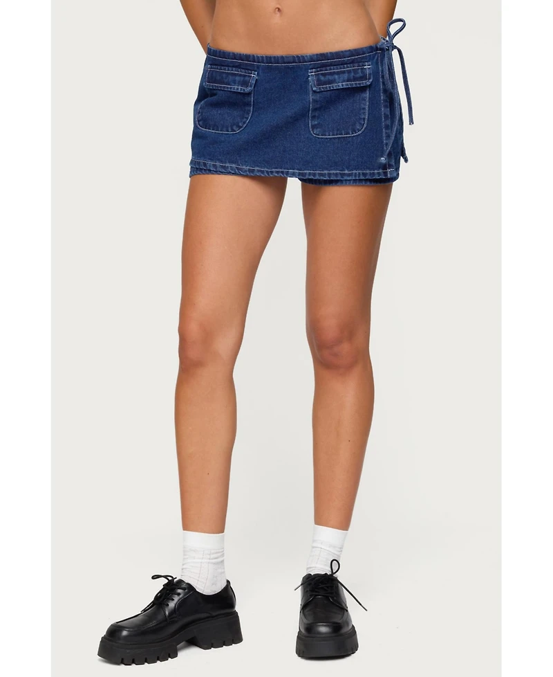 Edikted Womens Giselle Wrap Denim Mini Skort