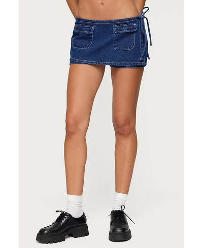 Edikted Womens Giselle Wrap Denim Mini Skort