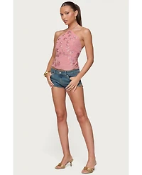 Edikted Women's Embroidered Bead & Sequin Halter Top