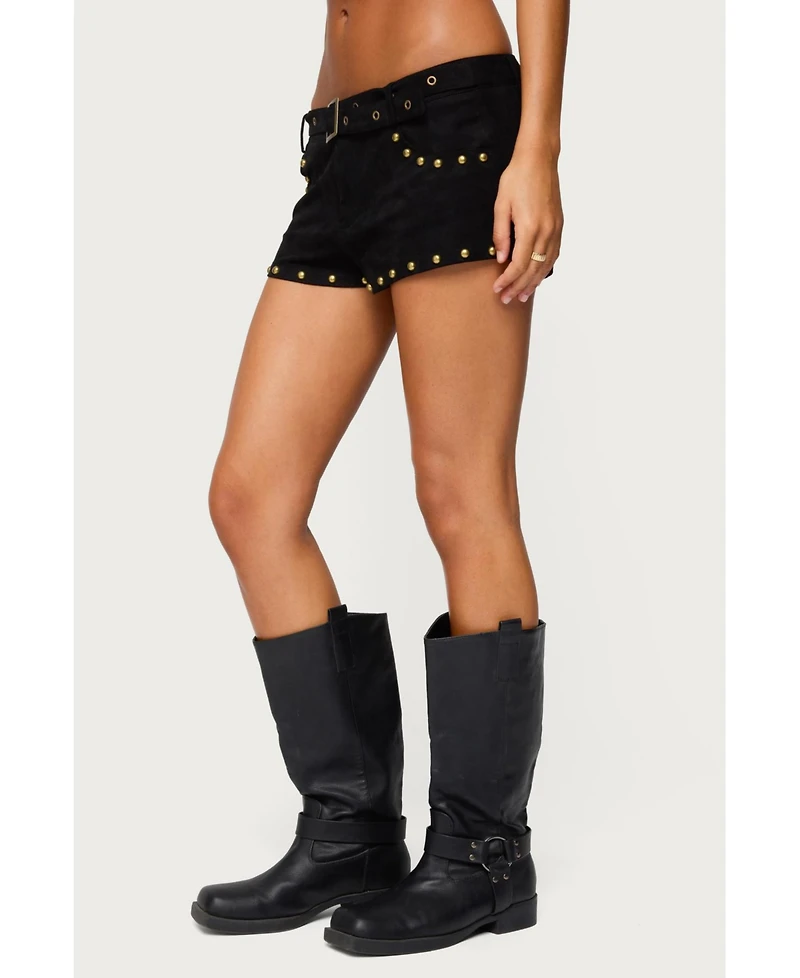 Edikted Women's Studded Faux Suede Micro Shorts