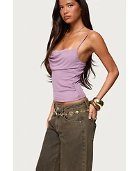 Edikted Womens Bobbie Layered Lace Cowl Neck Top