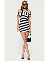 Edikted Women's Zivi Fold Over Striped Mini Dress