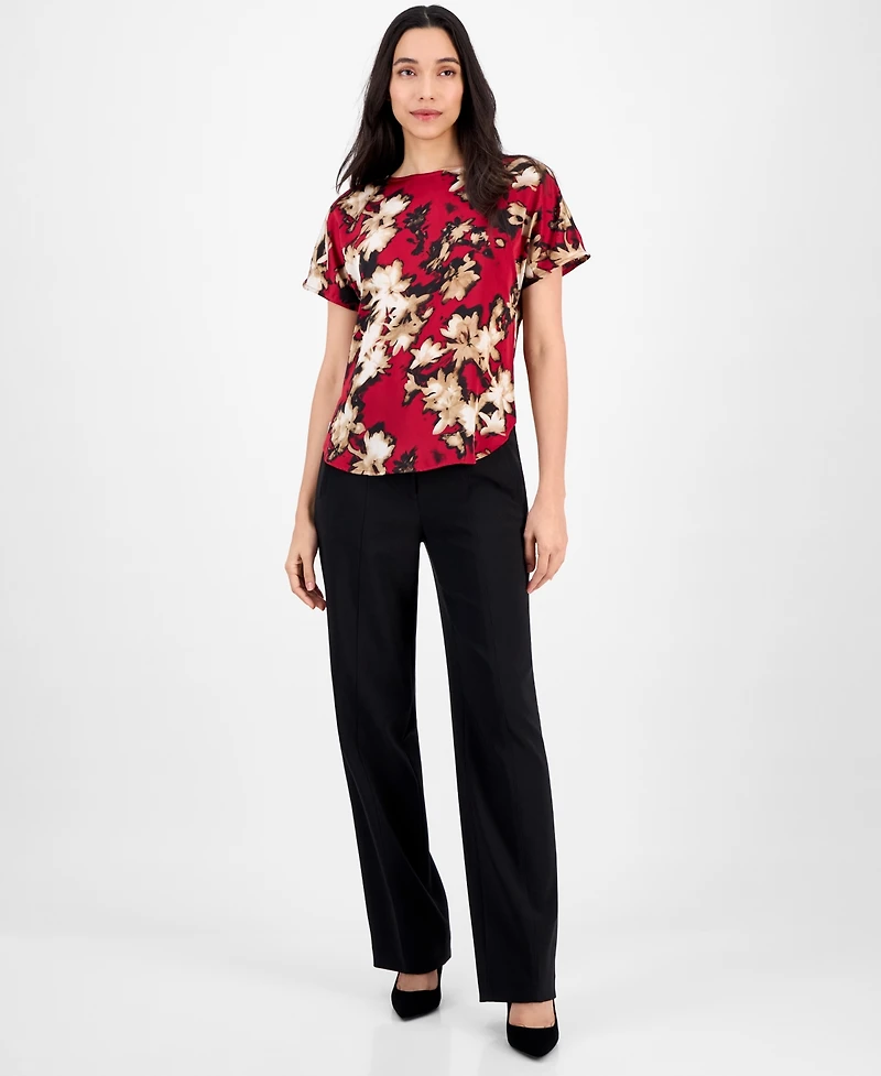 Anne Klein Women's Printed Boat-Neck Short-Sleeve Top