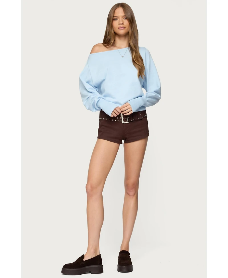 Edikted Women's Studded Belt Denim Micro Shorts