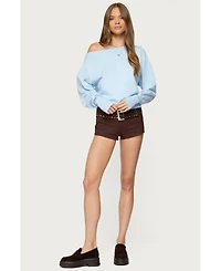 Edikted Women's Studded Belt Denim Micro Shorts