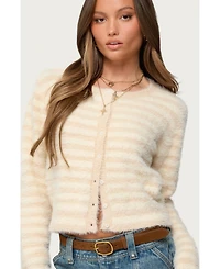 Edikted Women's Aria Striped Fuzzy Knit Cardigan
