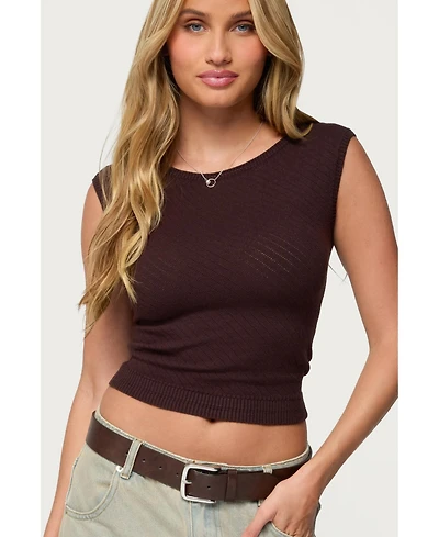 Edikted Women's Jarah Pointelle Knit Boat Neck Top