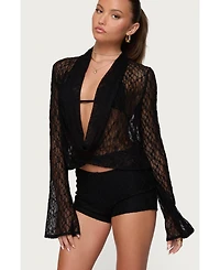 Edikted Women's Lera Lacey Sheer Mesh Top