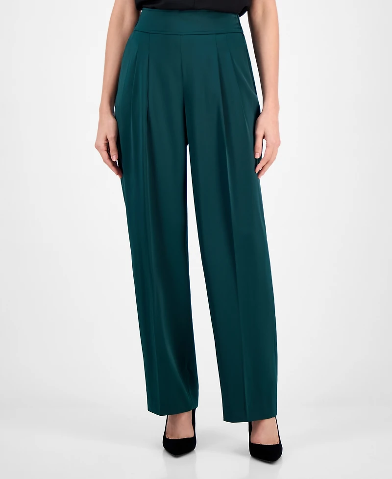 Anne Klein Petite Satin High-Rise Wide-Leg Pants