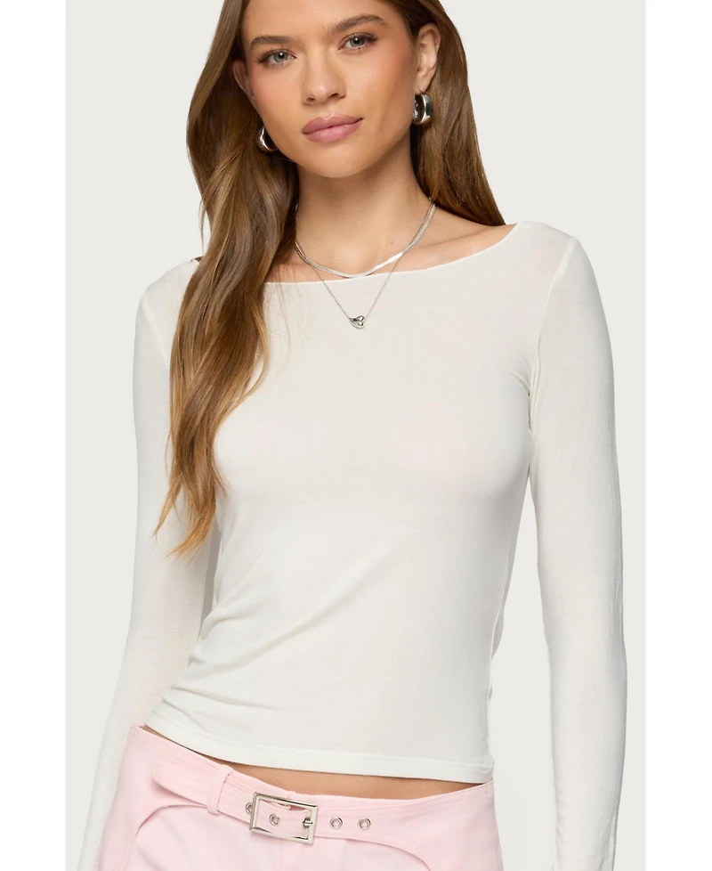Edikted Womens Semi Sheer Long Sleeve Top