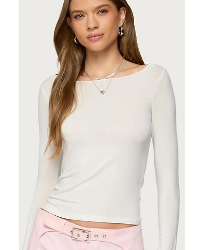 Edikted Womens Semi Sheer Long Sleeve Top