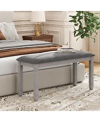 Gymax Upholstered Bedroom Bench w/ Padded Seat & Solid Wood Legs for Dining Room