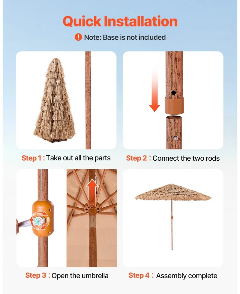 Slickblue Tiki Thatched Patio Umbrella for Poolside Garden or Beach Shade