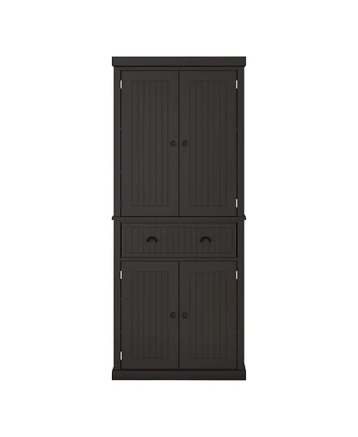 Tall Wooden Kitchen Storage Cabinet with Adjustable Shelves for Pantry Use