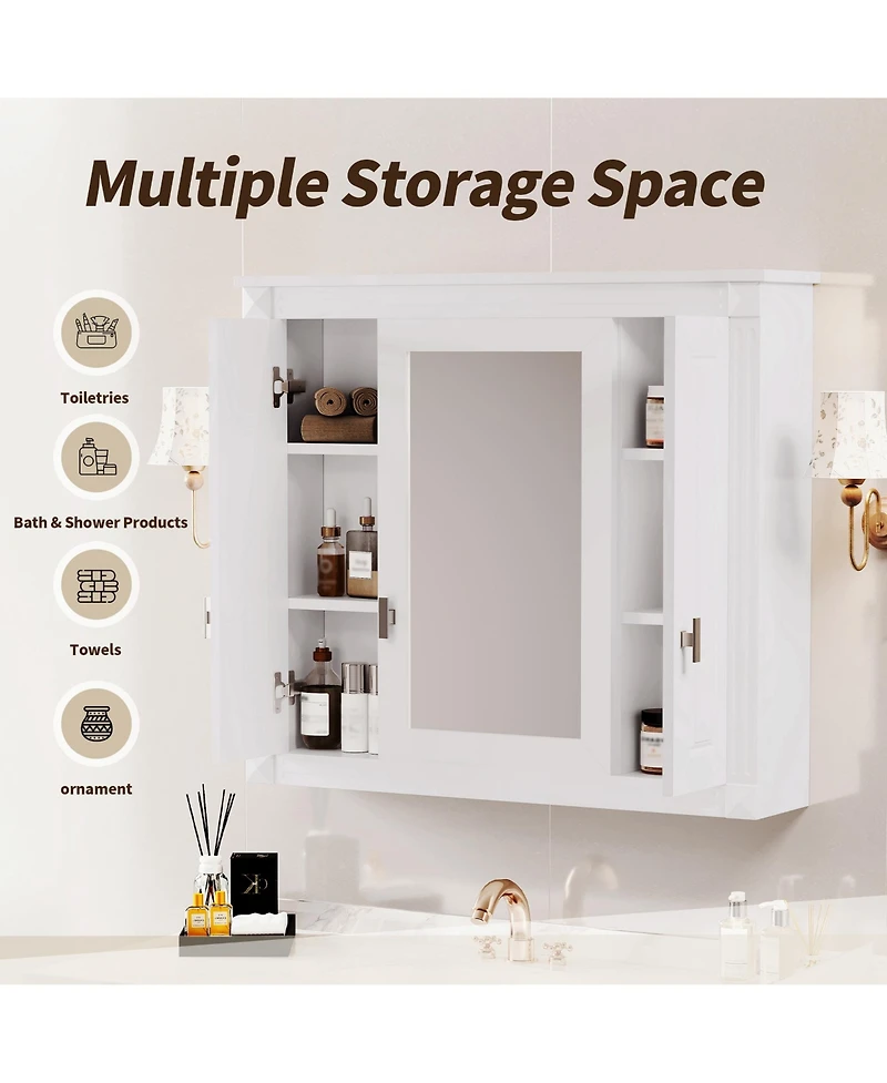 Slickblue Wall Mounted Medicine Cabinet with Mirrored Door and 4 Shelves for Bathroom Storage