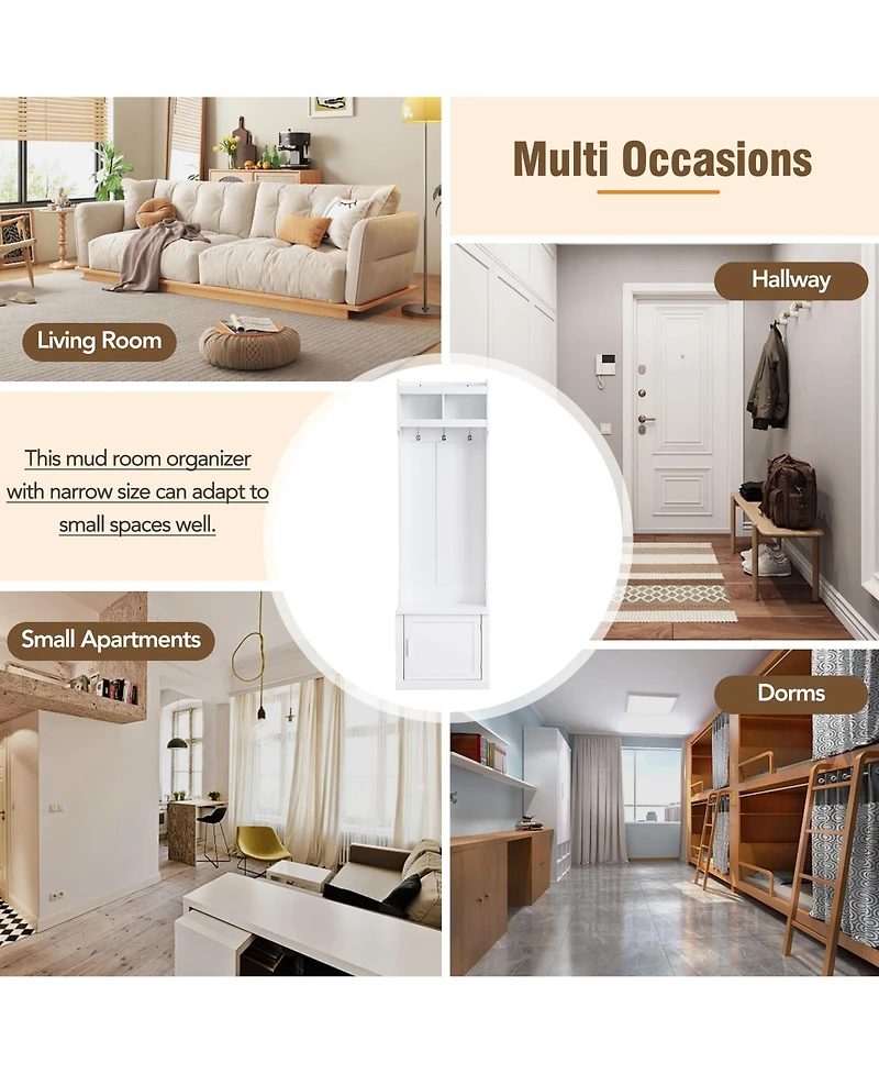 Elegant Hall Tree with Cabinet Coat Rack and Storage Bench for Hallway Living Room