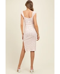 Pinkblush Maternity Pink Floral Ditsy Cap Sleeve Side Slit Midi Dress