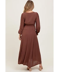 Pinkblush Brown Lace Detail Button Down Maternity Maxi Dress