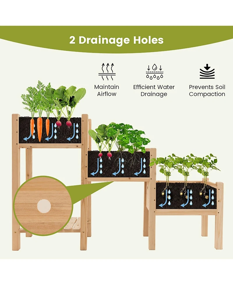Gymax 3-Tier Wooden Garden Bed Elevated Planter w/ 3 Planter Boxes, Open Storage Shelf