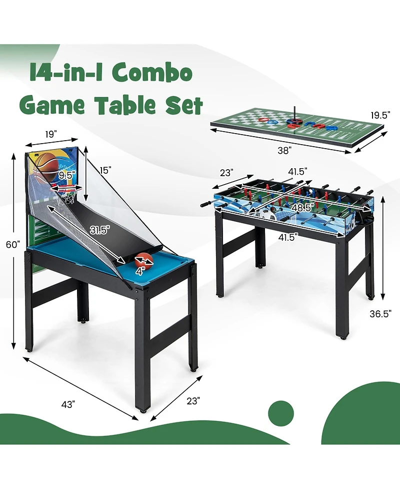 Gymax 14-in-1 Combo Game Table Set with Hockey Billiard Ping Pong Bowling Chess