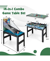 Gymax 14-in-1 Combo Game Table Set with Hockey Billiard Ping Pong Bowling Chess