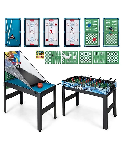 Gymax 14-in-1 Combo Game Table Set with Hockey Billiard Ping Pong Bowling Chess