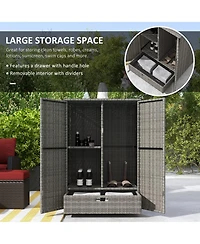Outsunny Outdoor Wicker Towel Rack for Pool w/ Drawer & Cabinet, Dark