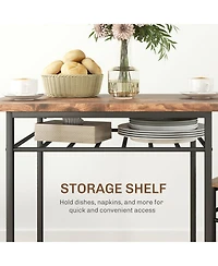 Homcom 3-Piece Small Dining Table Set with Built-in Storage Rack,
