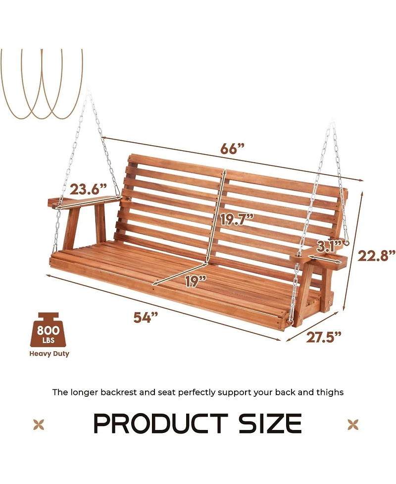 Aecojoy Upgraded 2-3 Person Wooden Porch Swing