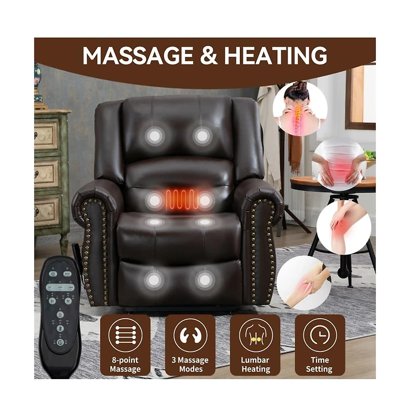 Maison Boucle Dual Motor Power Lift Recliner with Massage & Heat, Leather Electric Chair Usb Infinite Positions-Maison