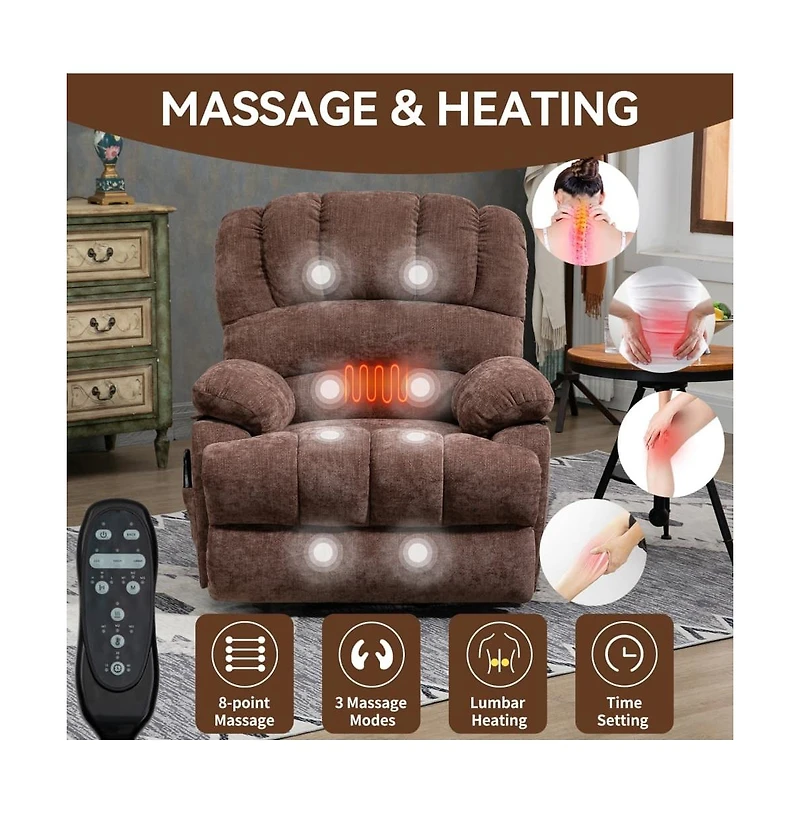 Maison Boucle Oversized Power Lift Recliner for Big & Tall Adults, 23" Wide Chenille Chair with Massage, Heat Usb-Maison