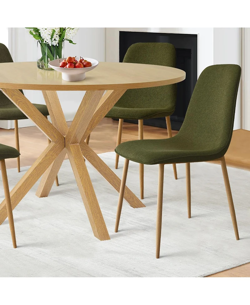 Compact 5-Piece Dining Set with 39.5 Inch Round Table and 4 Green Chairs, Natural Wood Look for Small Kitchens or Apartments-Maison Boucle