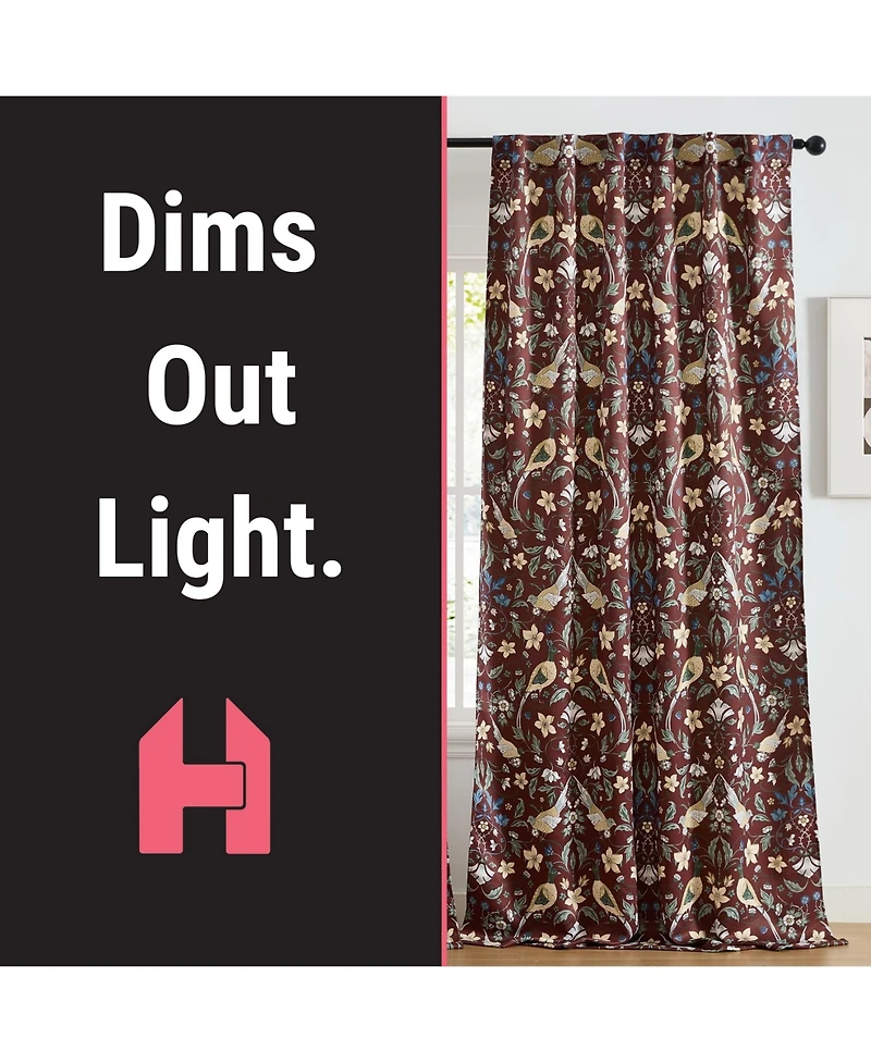 Hlc.me Florence Floral & Birds Patterned Window Back Tab Rod Pocket Curtains Bedroom - Light Blocking Darkening Window Panels