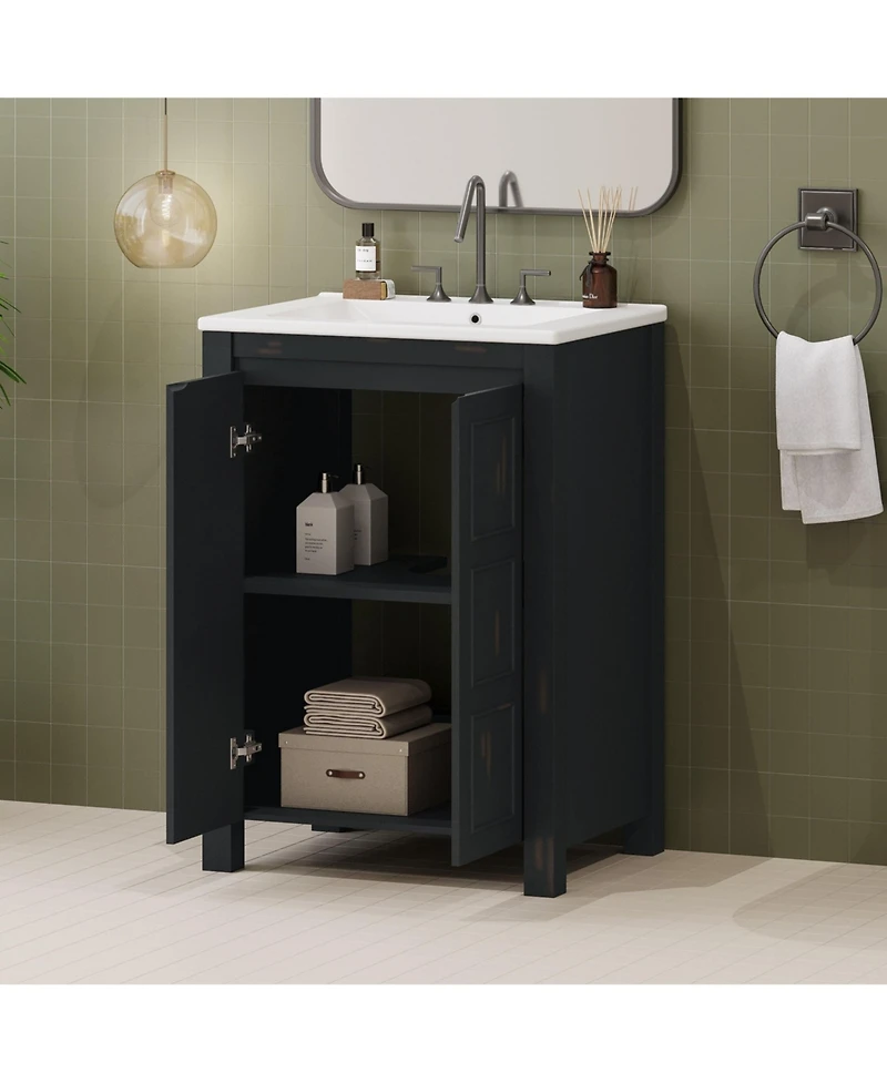 Casainc 24x18x34" Small Bathroom Vanity Combo with Ceramic Sink and 2 Soft-Close Doors