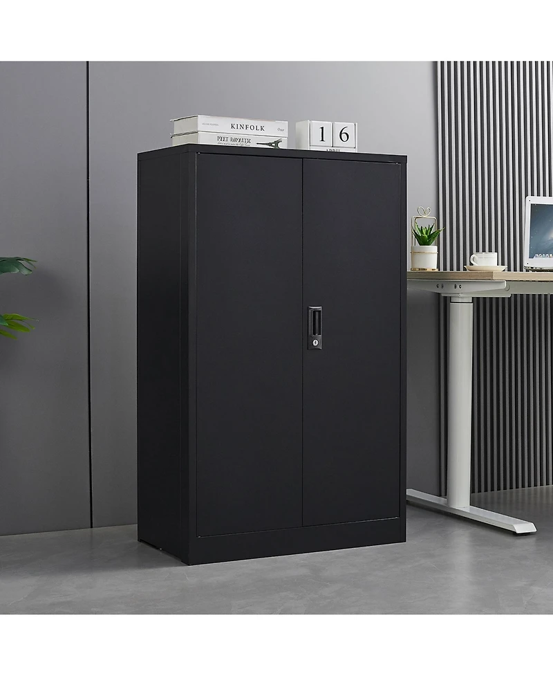 Metal Storage Cabinet with Locking Doors and Adjustable Shelf, Folding Filing