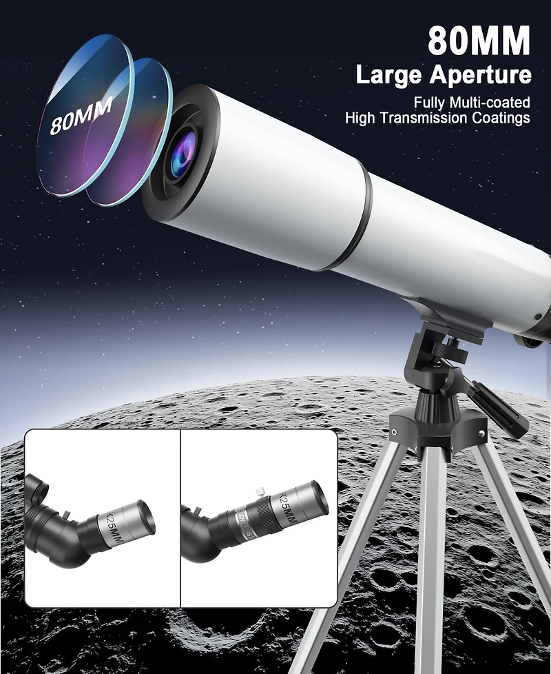 Telescope 80mm Aperture 500mm Refractor Portable Astronomical Telescope for Adults Kids Beginners with Tripod and Accessories