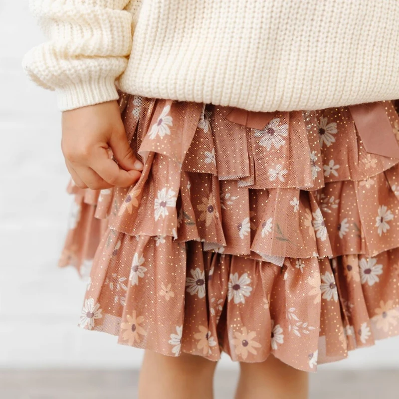 Sweet Wink Little and Big Girls Ditsy Fall Floral Printed Tiered Tutu Skirt