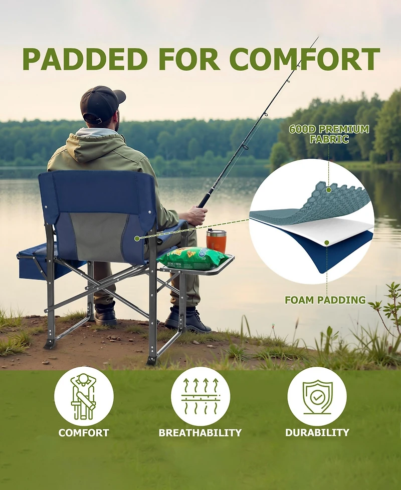 Sugift Camping Chair Oversized Beach Chair with Cooler Bag, Fold-Out Side Table, Cup Holder